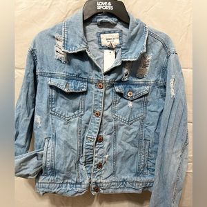 FOREVER 21 LOS ANGELES SIZE SMALL DISTRESSED CROP JEAN JACKET
